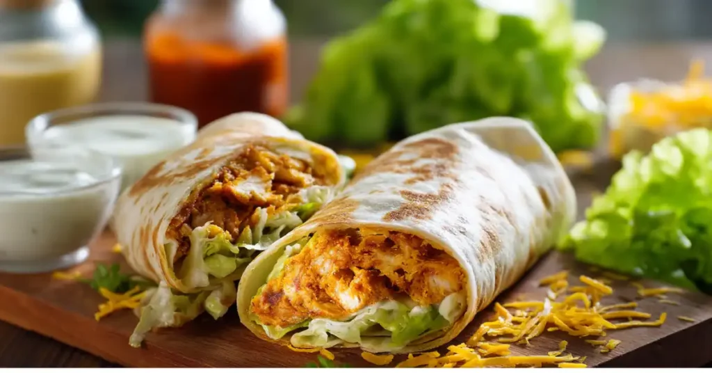 Close-up of a crispy homemade Snack Wrap McDonalds with ranch dressing and lettuce