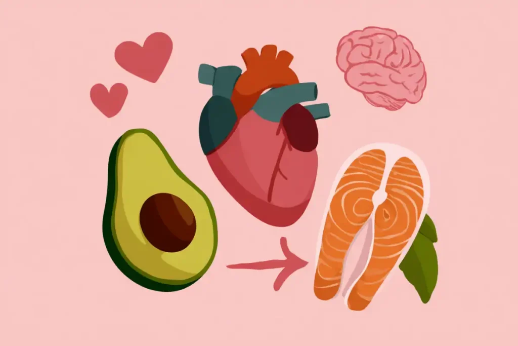 Infographic showing health benefits of salmon and avocado