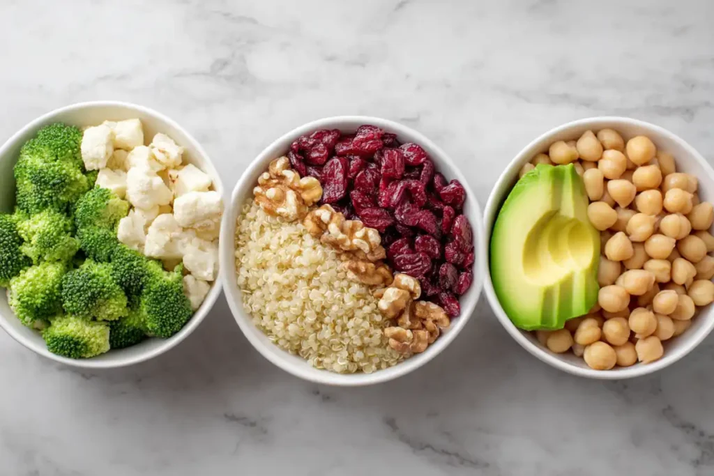 Three portion sizes of salmon avocado bowls