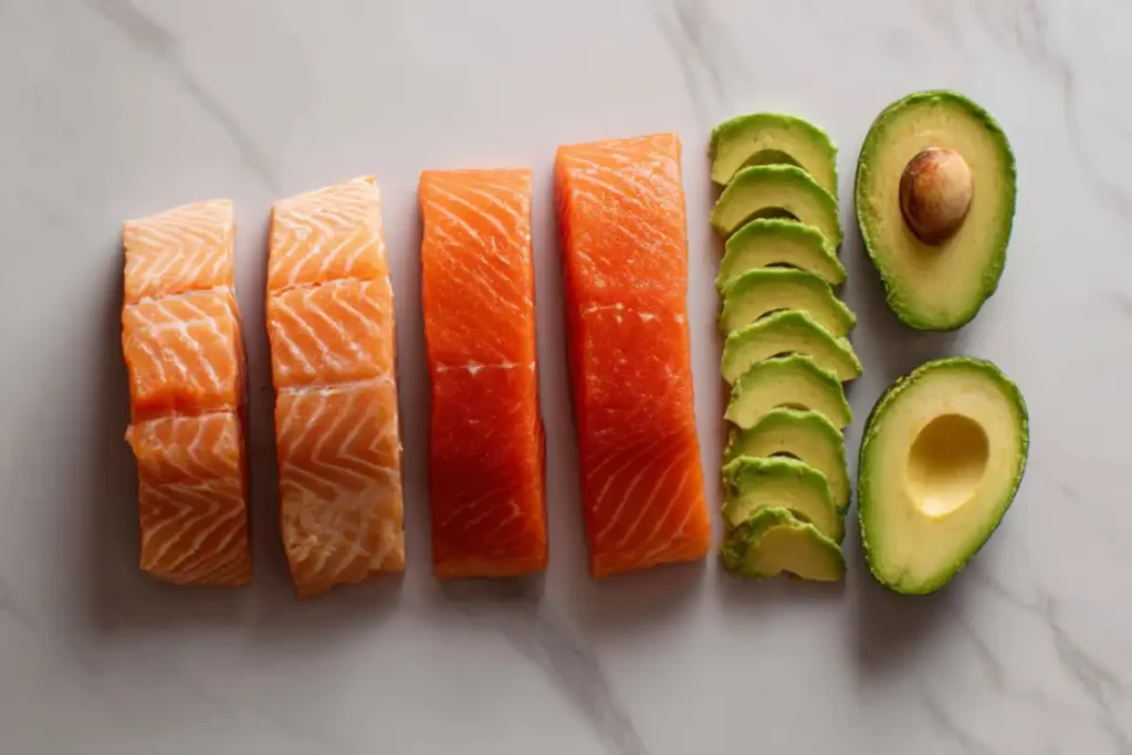 Bar graph comparing nutrients in salmon and avocado