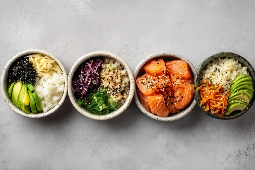 Four different types of rice for bowls