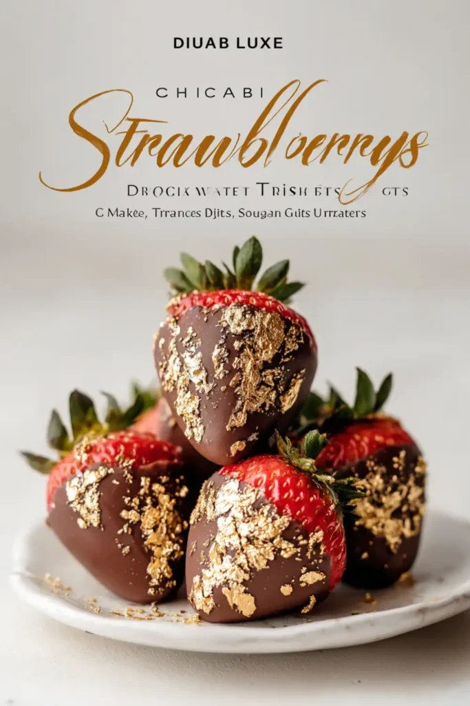 Pinterest image of Dubai chocolate strawberries with gold and pistachios