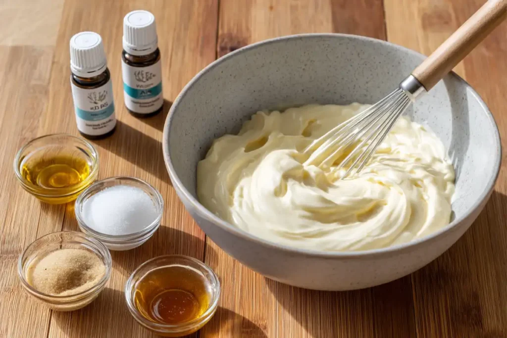 Mixing store-bought mayo with vinegar and seasonings for a Kewpie-style mayo