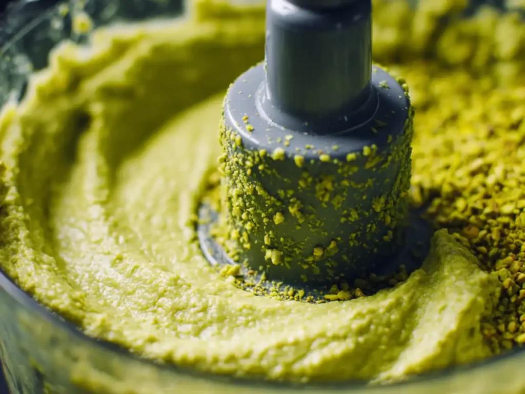 Grinding pistachios into a paste in a food processor