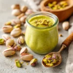 Recipe card showing how to make homemade pistachio butter