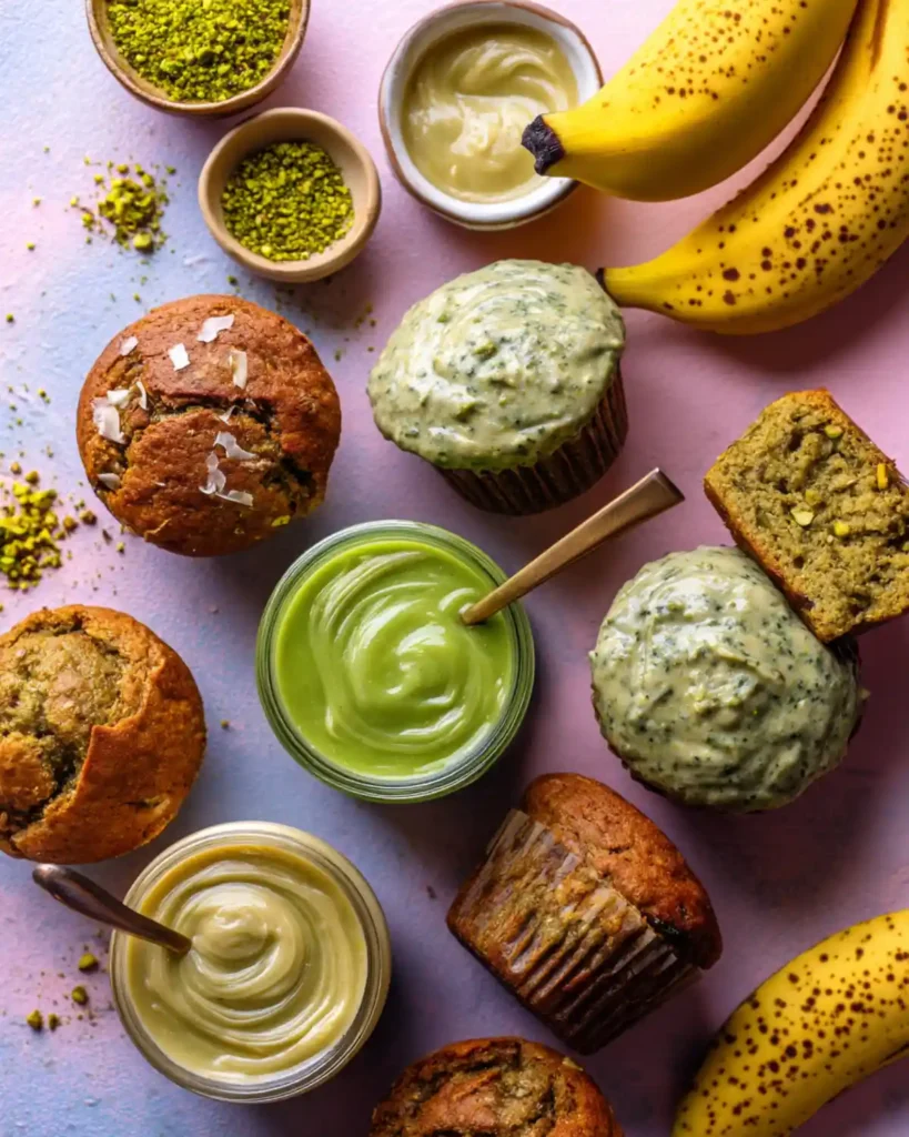 Pistachio butter desserts including brownies and muffins