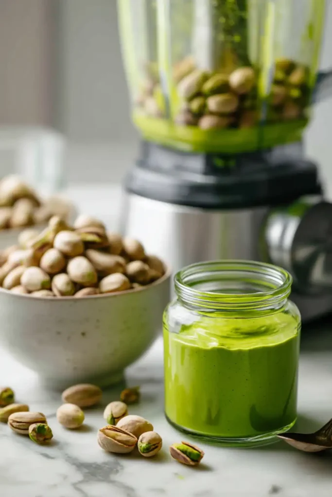 Step-by-step visual of making homemade pistachio cream