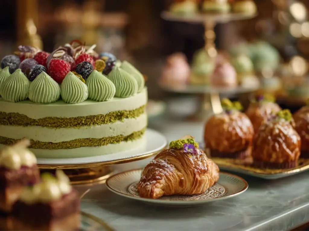 Assortment of desserts made with pistachio cream