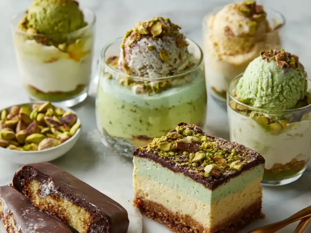 Frozen and no-bake desserts made with pistachio cream