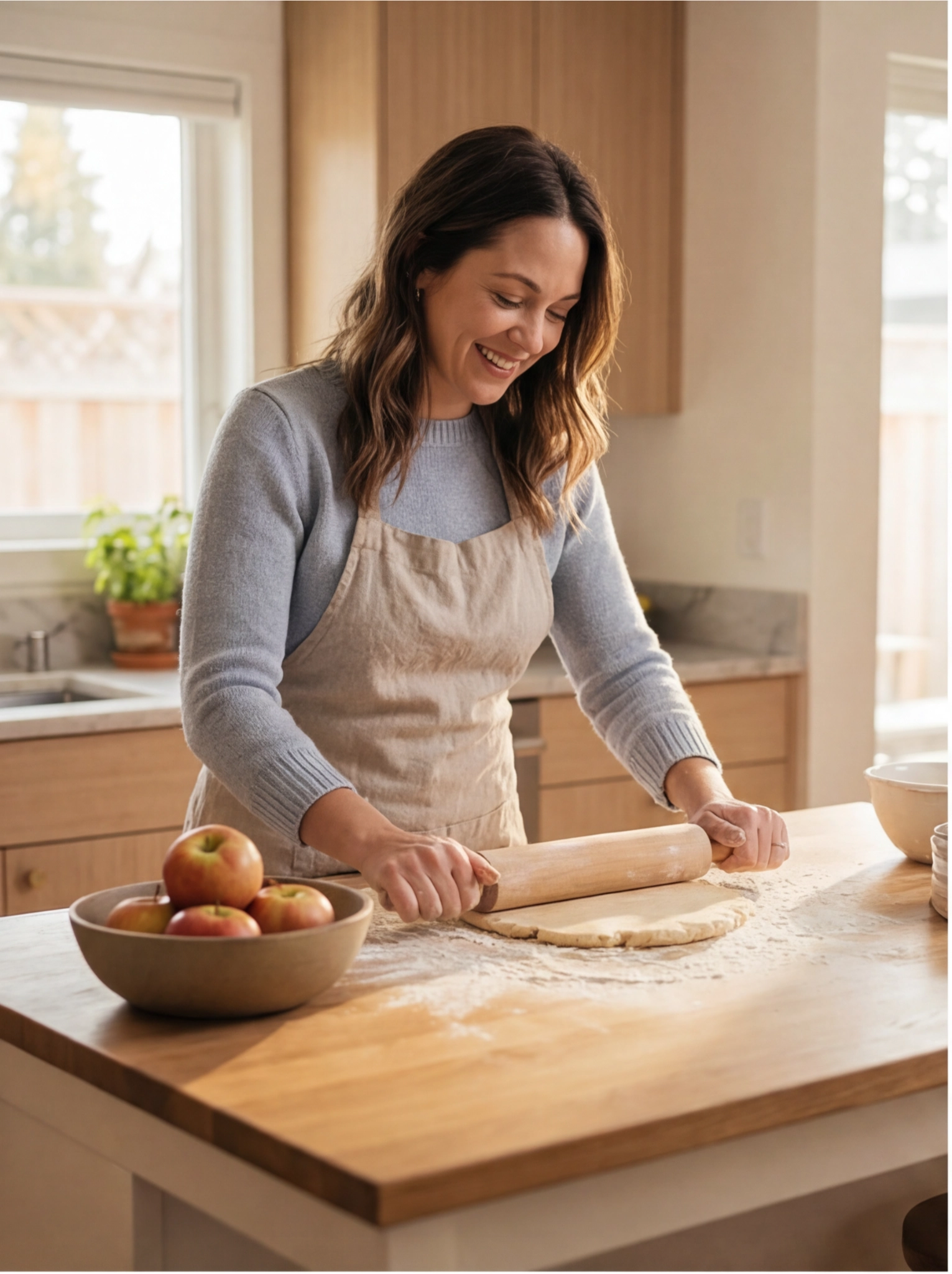 Sophie Grace rolling dough in her home kitchen while developing tested recipes
